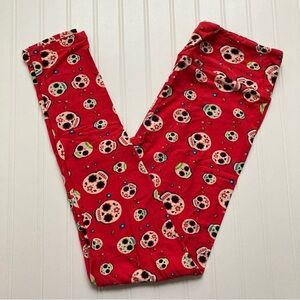 NWT LuLaRoe TC leggings Halloween red sugar skulls tall & curvy Whimsygoth